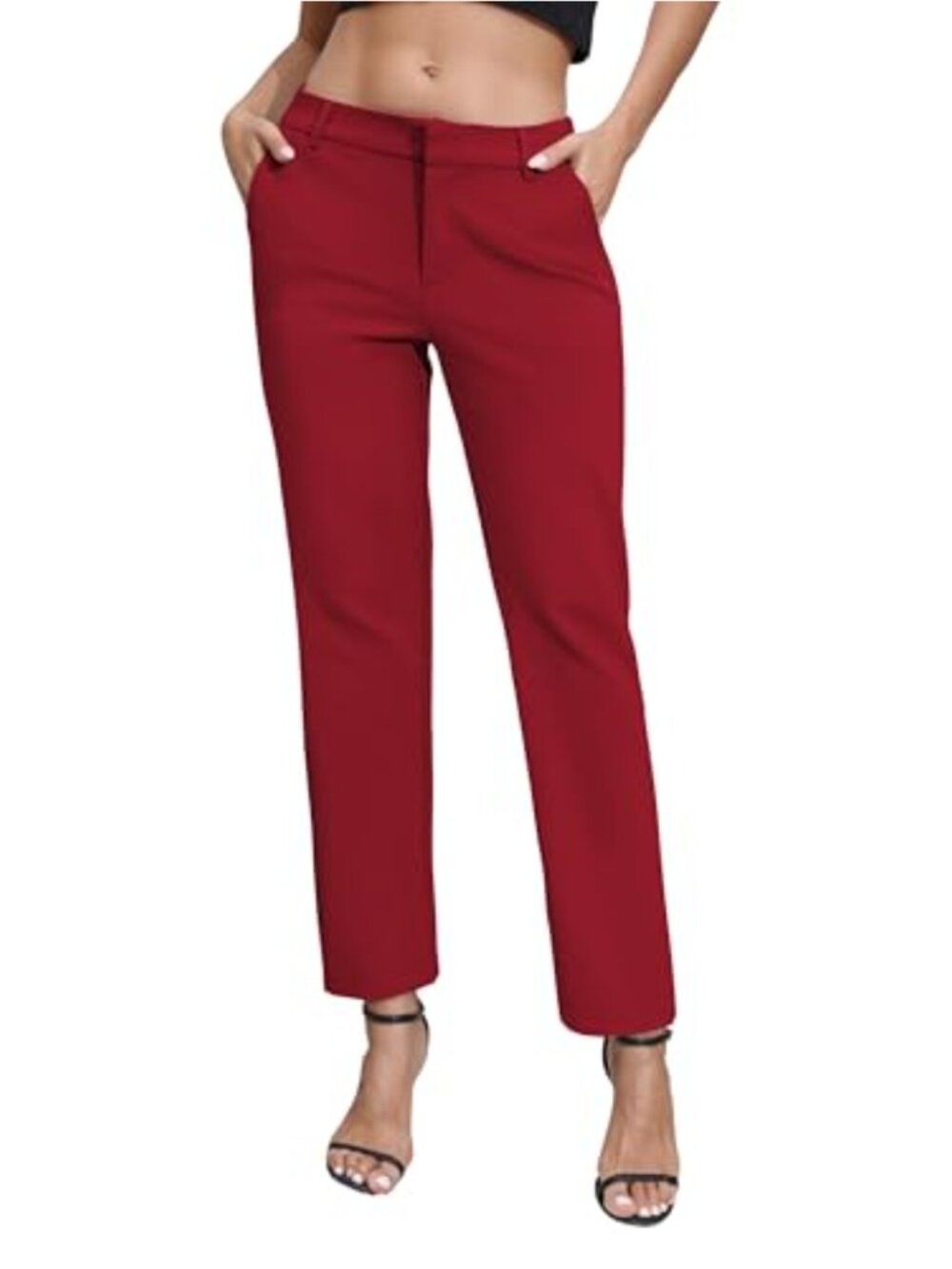 Women's Elastic Waist Dress Pants Business Casual Stretch Straight Leg Slacks
